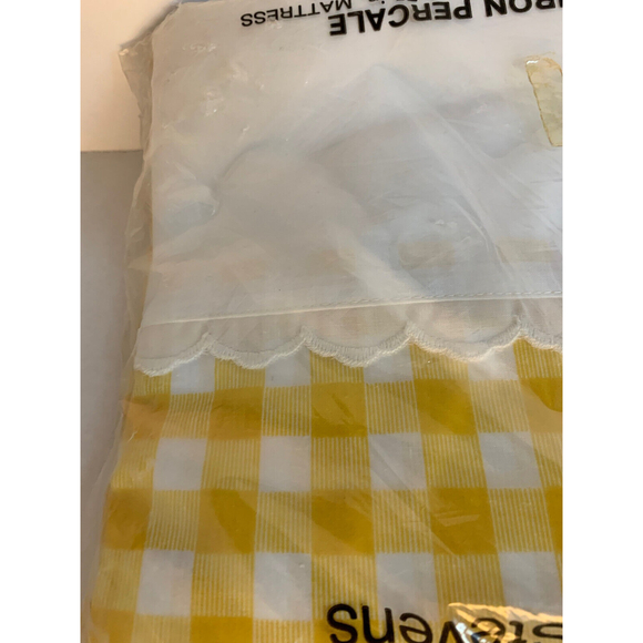 Vtg NOS JP Stevens Utica‎ Full Flat Sheet No Iron Yellow Checkered Retro Cottage - Picture 3 of 6